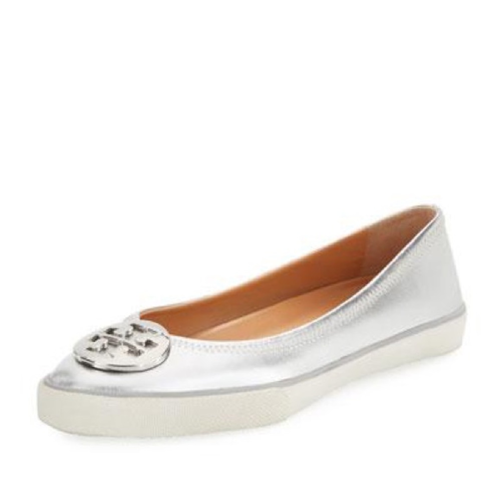 Skylar Metallic Leather Ballet Sneakers in Silver